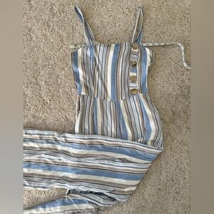 Shop 7 Blue Tan Striped Wide Leg Tie-Back Jumpsuit Size M